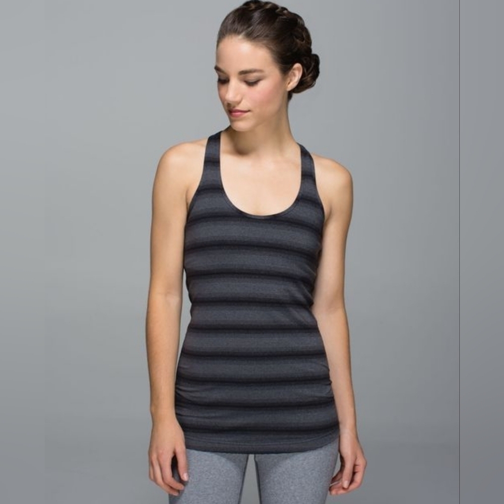 Lululemon cool racerback tank Capilano stripe Heathered Feep Coal Black 6